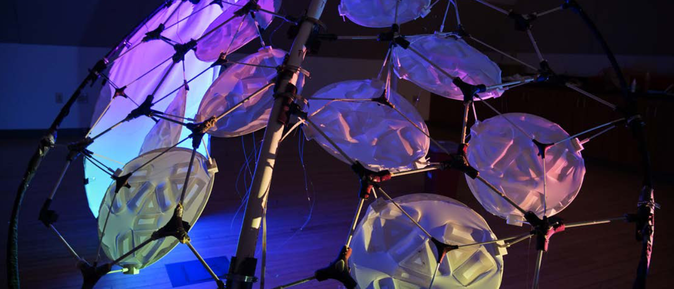 Emotive Room modular responsive installation illuminated in blue and purple